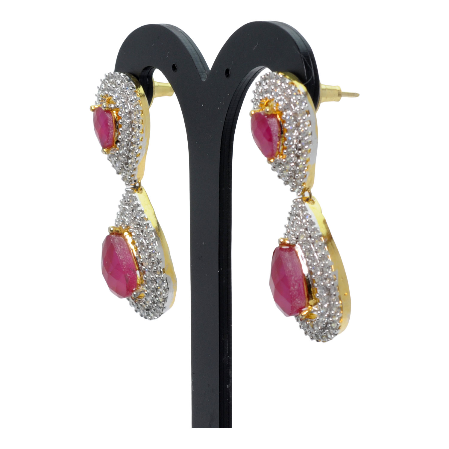 Gehna Jaipur Cubic Zirconia & Ruby Studded Pear Shape Earrings For Girls & Women FE-1423 - Image 4