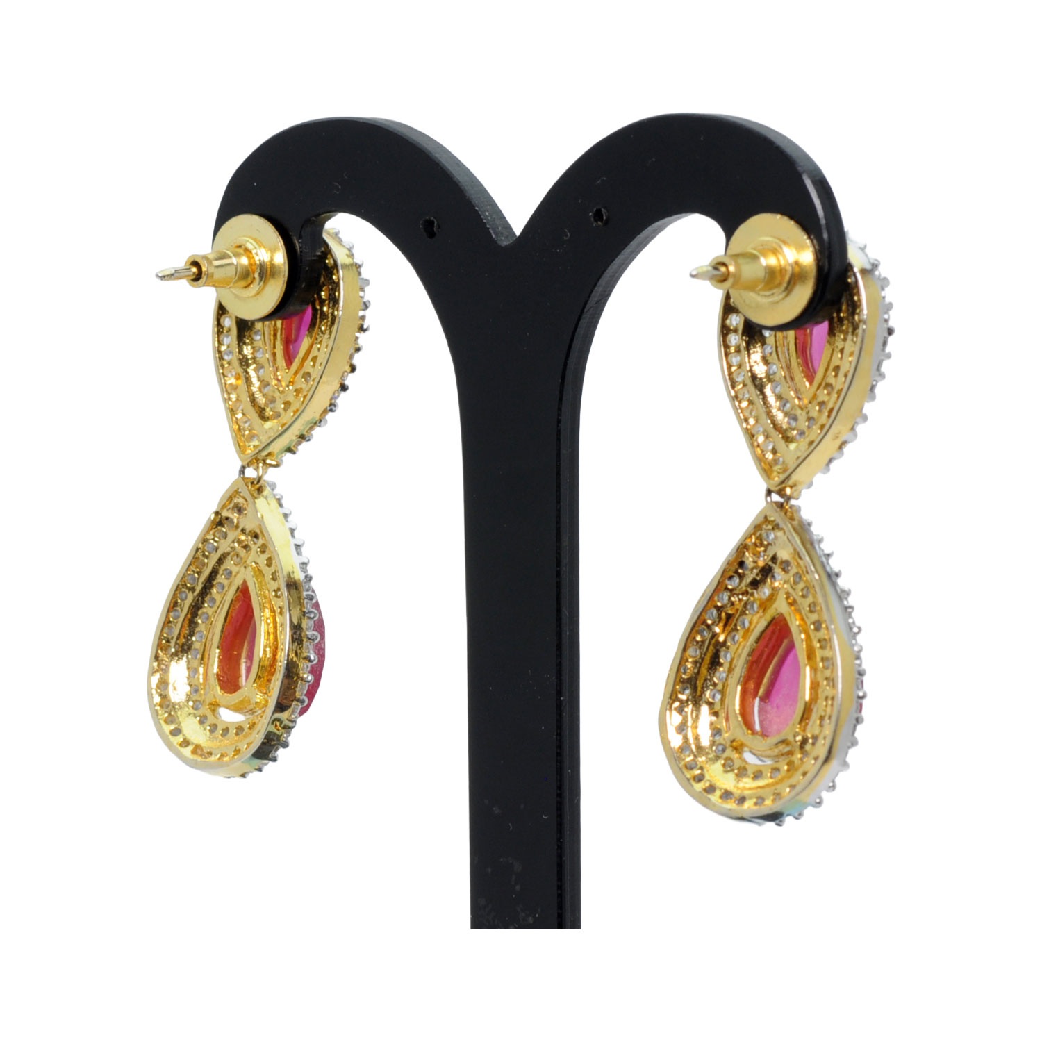 Gehna Jaipur Cubic Zirconia & Ruby Studded Pear Shape Earrings For Girls & Women FE-1423 - Image 3