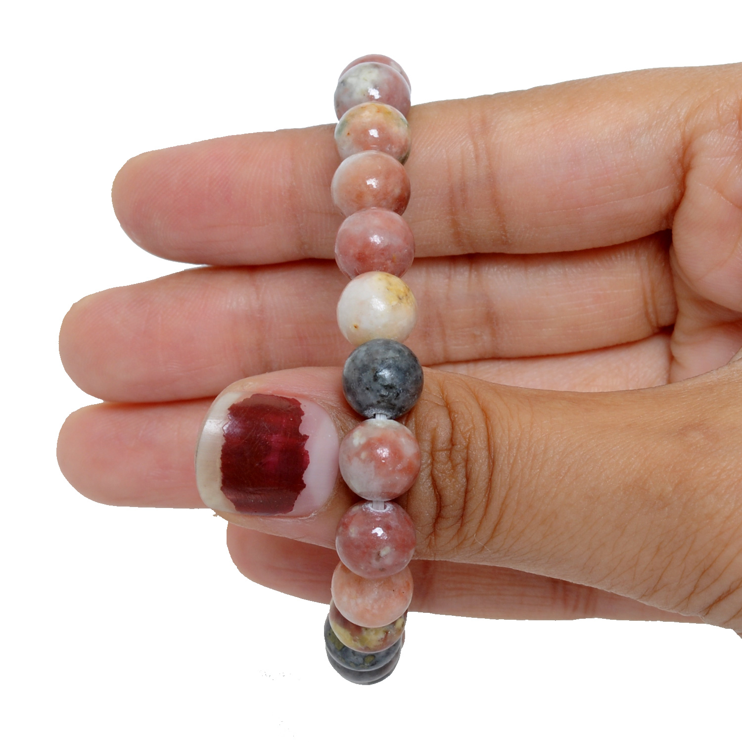 Natural Rhodonite Gemstone Bead Bracelet For Men & Women (Unisex) - Image 4