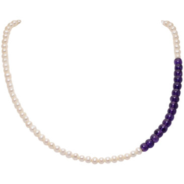 Pearl & Amethyst Gemstone Bead Necklace