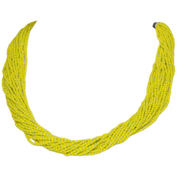 21 Rows Yellow & Green Color Glass Bead Necklace