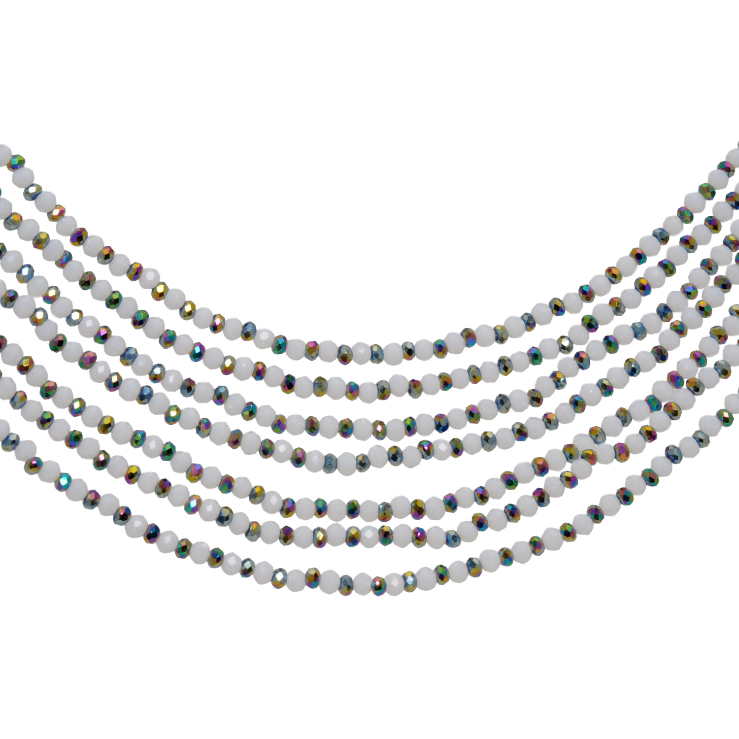 7 Rows Moonstone & Multi Pyrite Color Cubic Zirconia Bead Necklace - Image 2