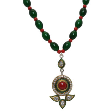 Red Jasper & Topaz Color Stone Pendant With C.Z Beads