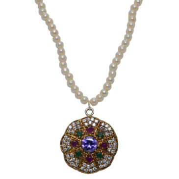 Amethyst & Multi Color Stone Pendant With Pearl Beads