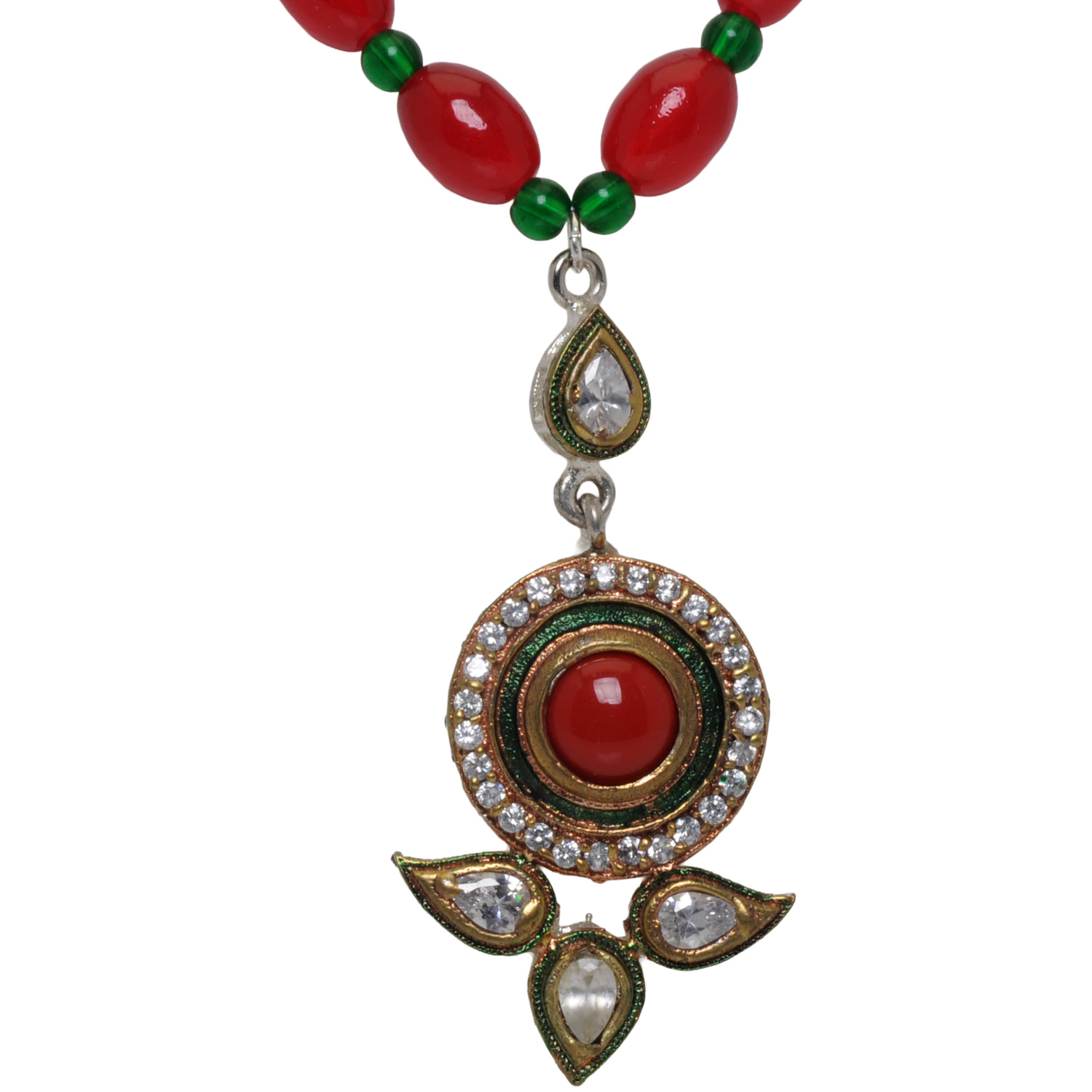 Red Jasper & Topaz Color Stone Pendant With C.Z Beads - Image 4