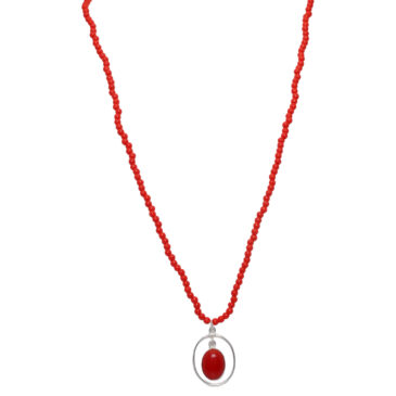 Red Jasper Color Stone Pendant With C.Z Beads