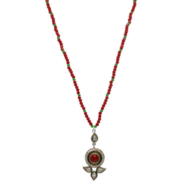 Red Jasper & Topaz Color Stone Pendant With C.Z Beads