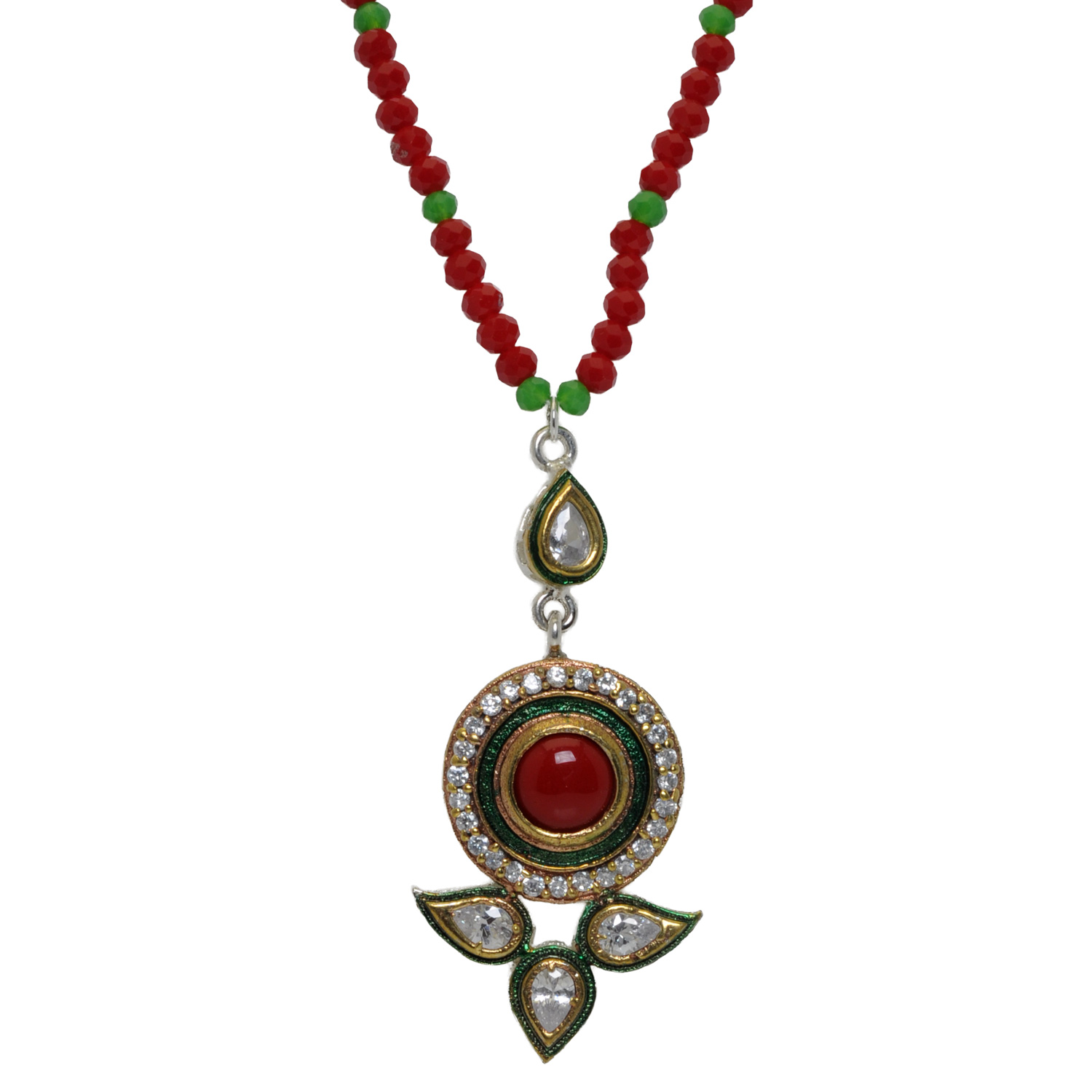 Red Jasper & Topaz Color Stone Pendant With C.Z Beads - Image 4