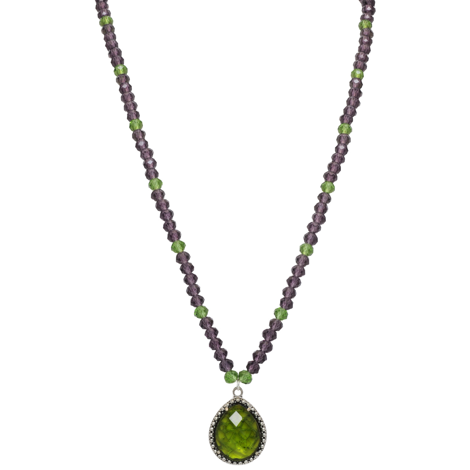 Peridot Color Stone Pendant With C.Z Beads