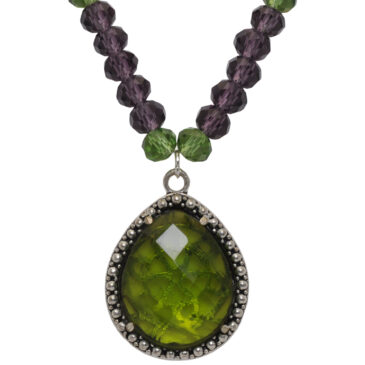Peridot Color Stone Pendant With C.Z Beads