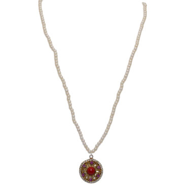 Red Jasper & Topaz Color Stone Pendant With Pearl Beads