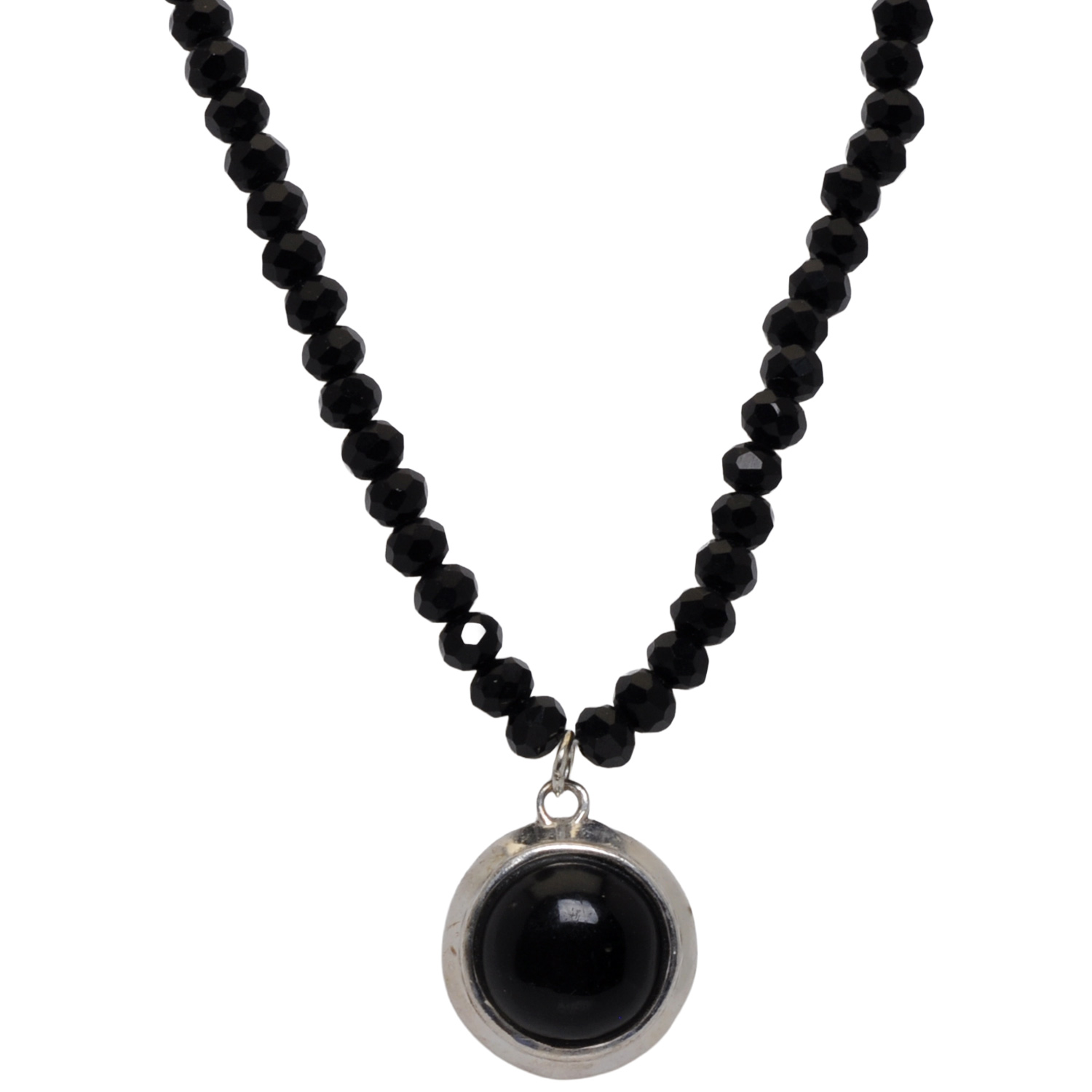 Black Onyx Color Stone Pendant With C.Z Beads - Image 4