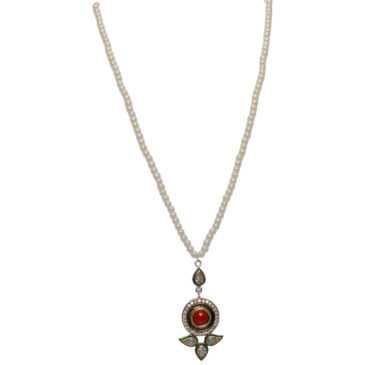 Red Jasper & Topaz Color Stone Pendant With Pearl Beads