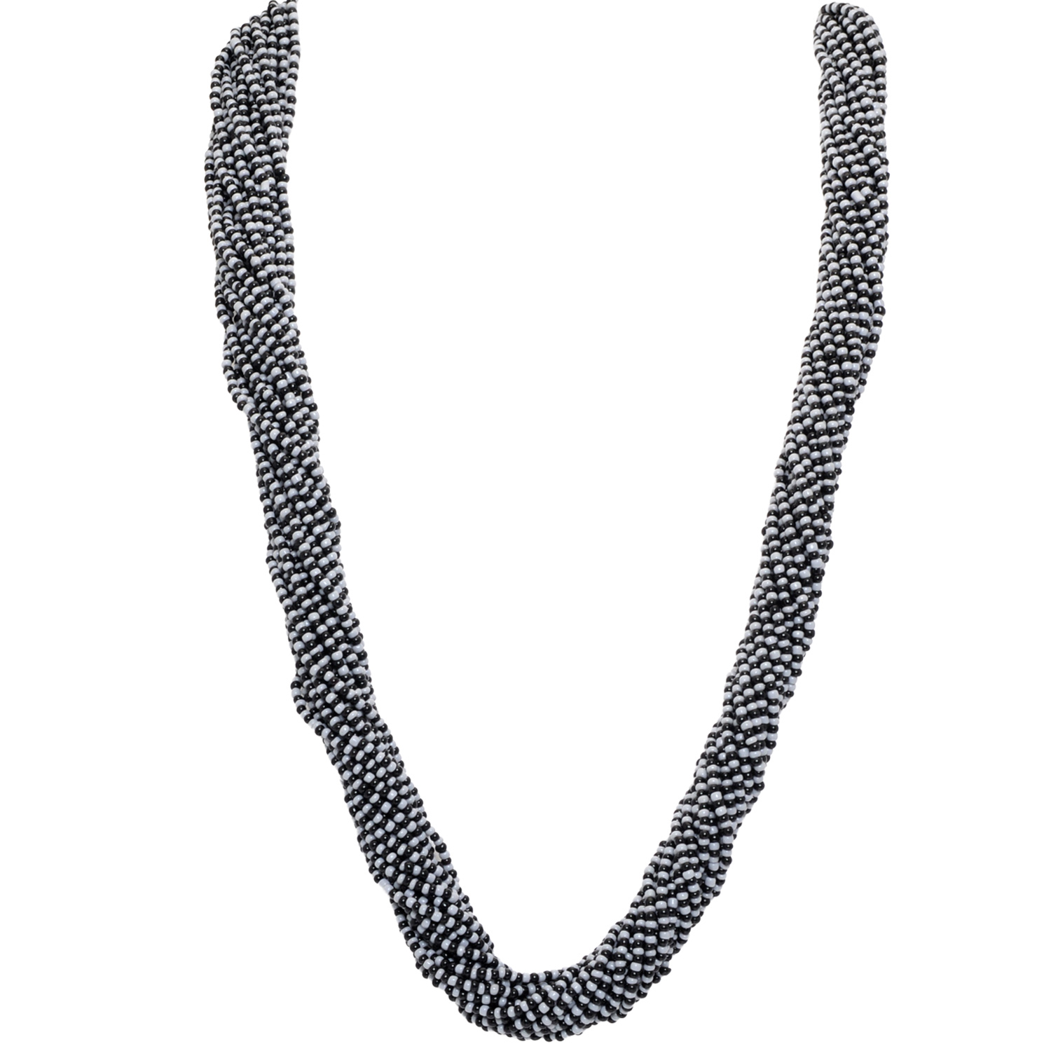 21 Rows Black & Grey Color Glass Bead Necklace