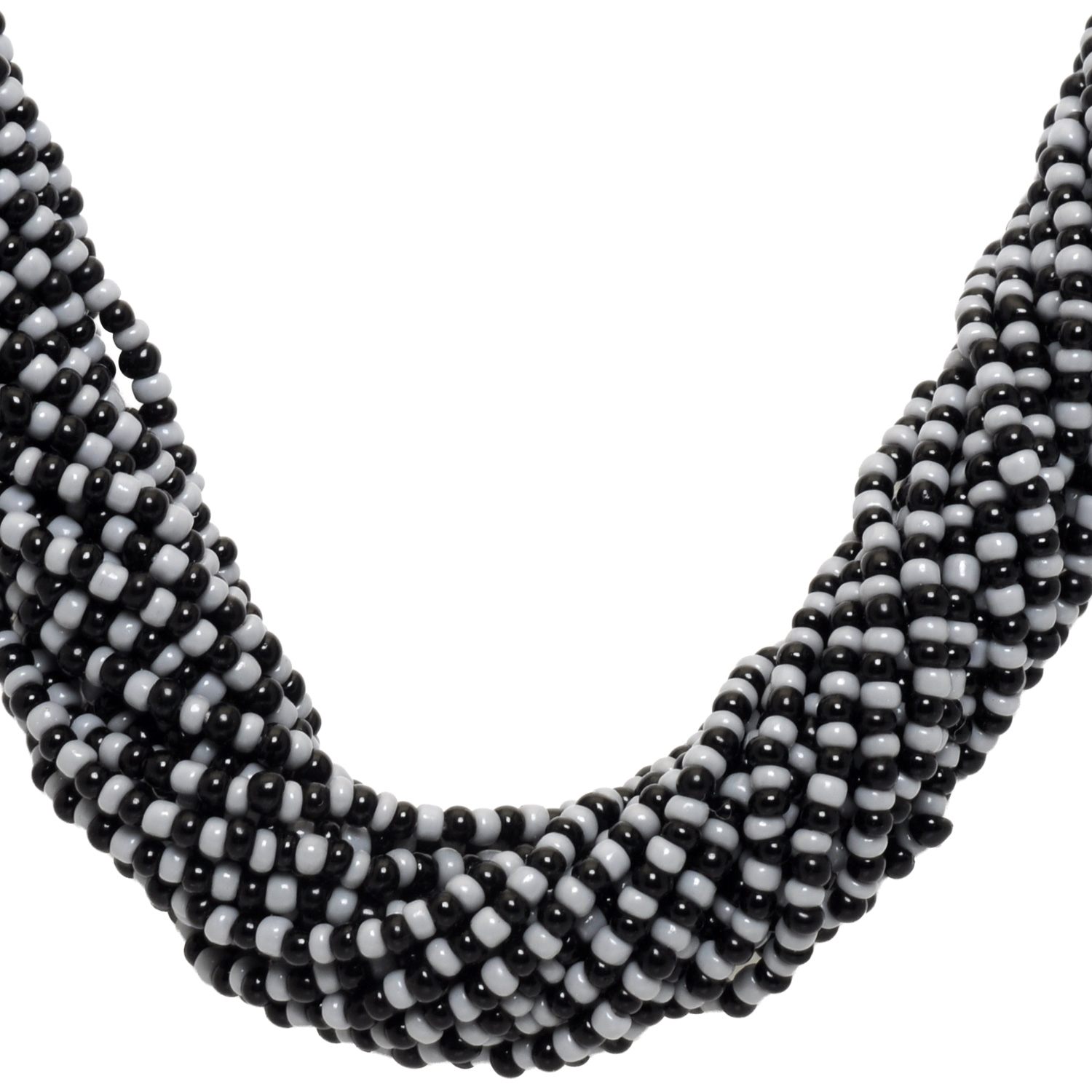 21 Rows Black & Grey Color Glass Bead Necklace - Image 4